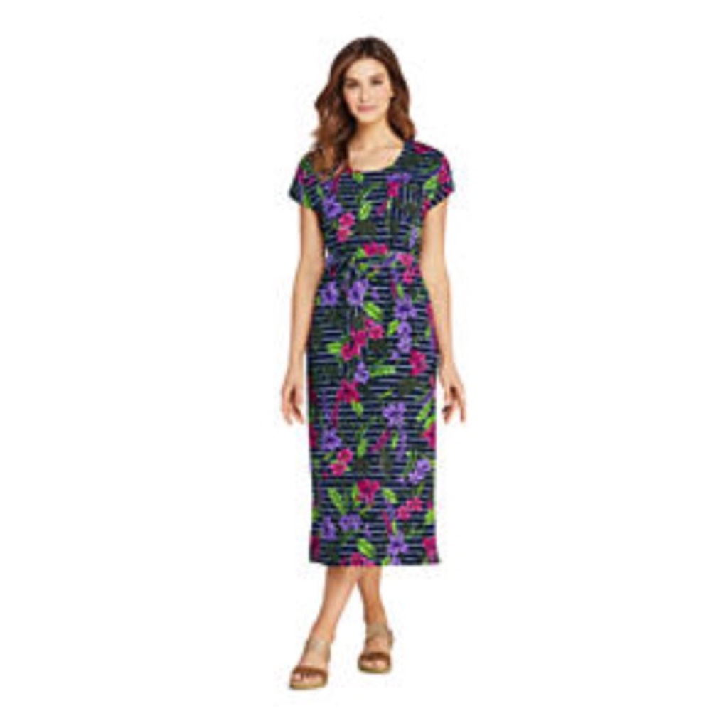 Lands End petite cap sleeve midi t-shirt dress